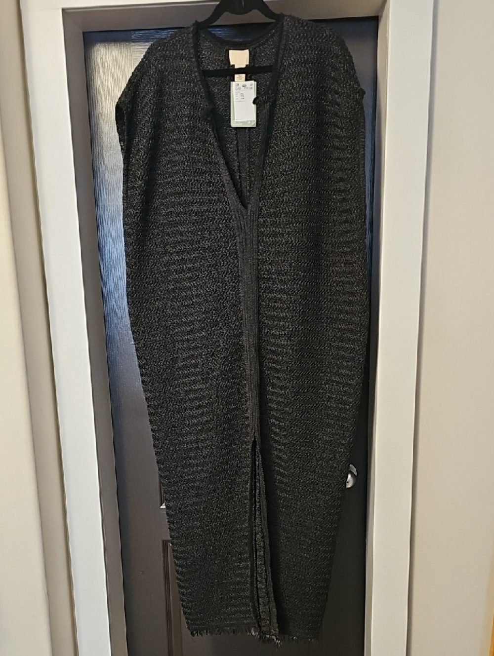 H&M Black Textured Open-Front Knit Kaftan Style Dress